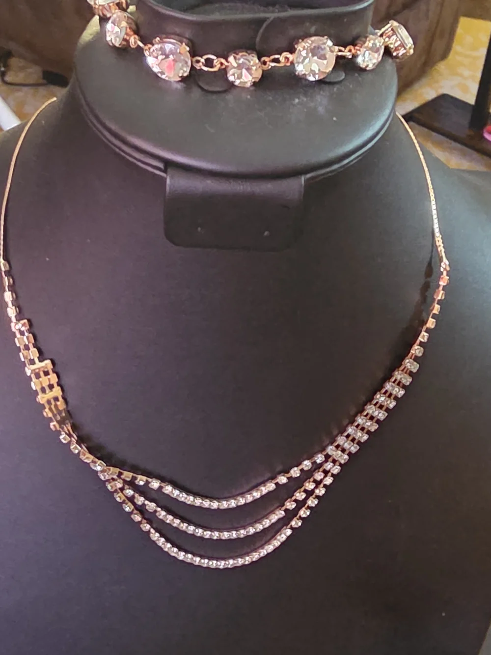 Crystal-Accent Rose Gold Necklace and Bracelet Set